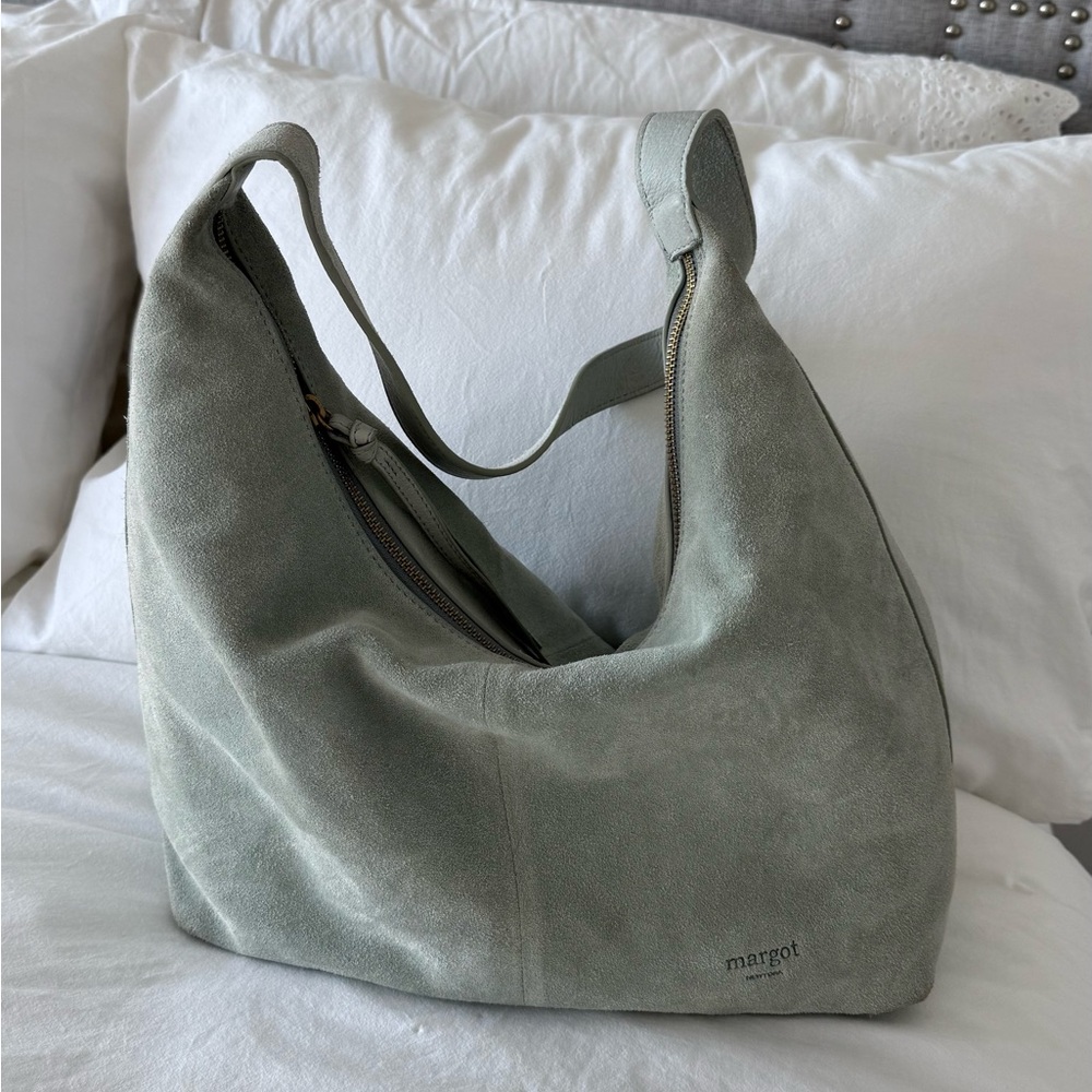 Margot Suede Shoulder Bag in Sage Green